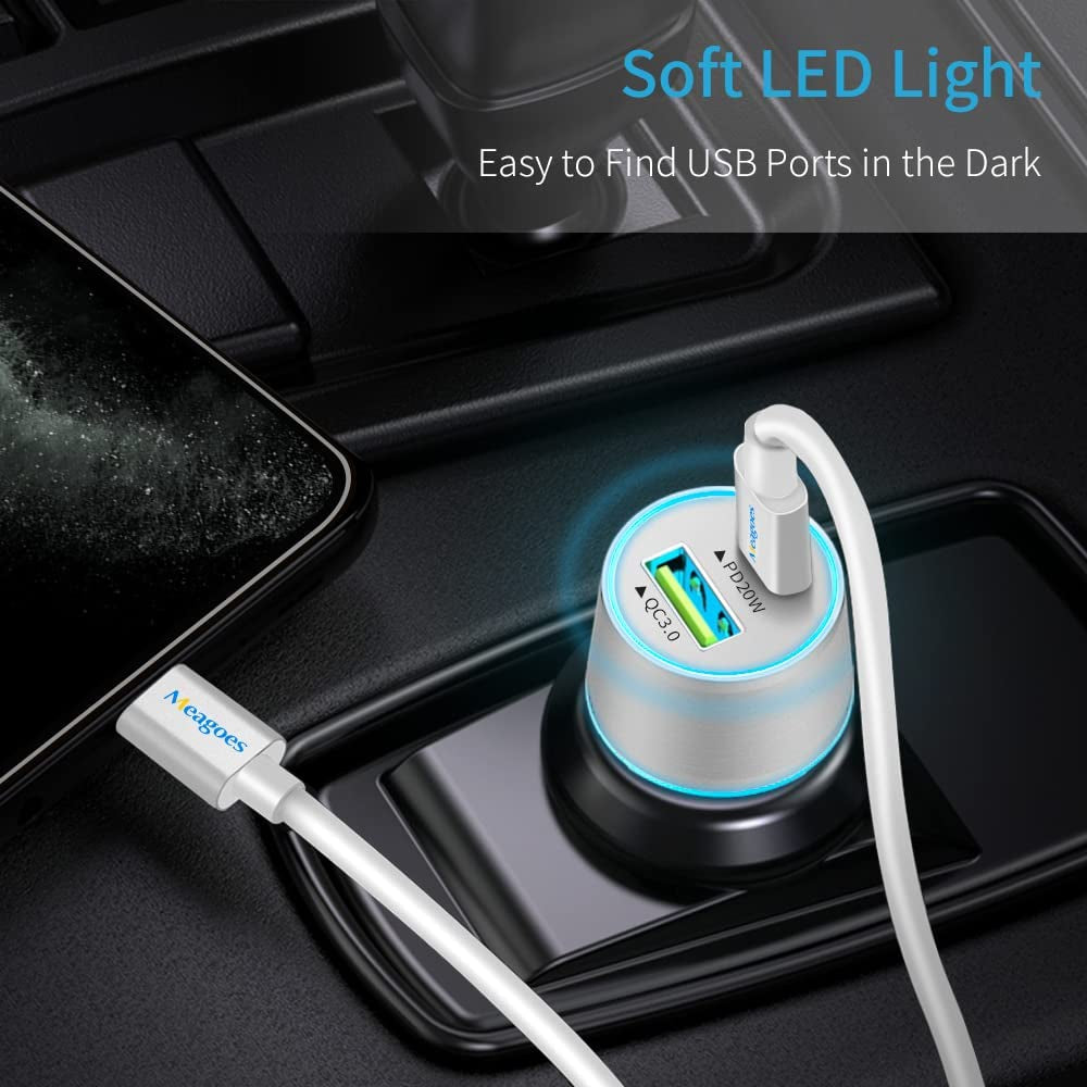 Fast USB C Car Charger, 20W PD Rapid Charging Adapter Compatible for Apple Iphone 14 Pro Max/14 Pro/14 Plus/14/13/12/Mini/11/Xs/Xr/X/8 Plus/Se 3-3.3Ft Mfi Certified Type C to Lightning Cable