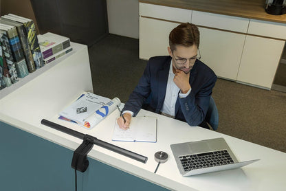 Screenbar plus E-Reading LED Computer Monitor Light Bar with Desktop Dial, Auto-Dimming and Hue Adjustment, No Screen Glare, Space Saving, USB Powered, Matte Silver